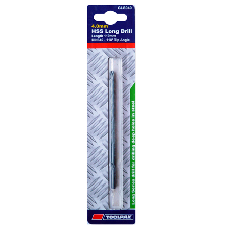 Jobber HSS Drill 4.0mm Long Series Ground Toolpak
